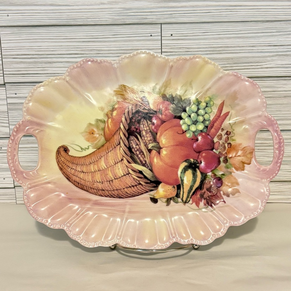 Vintage Lois White CreARTive Treasures Porcelain Platter Cornucopia Thanksgiving